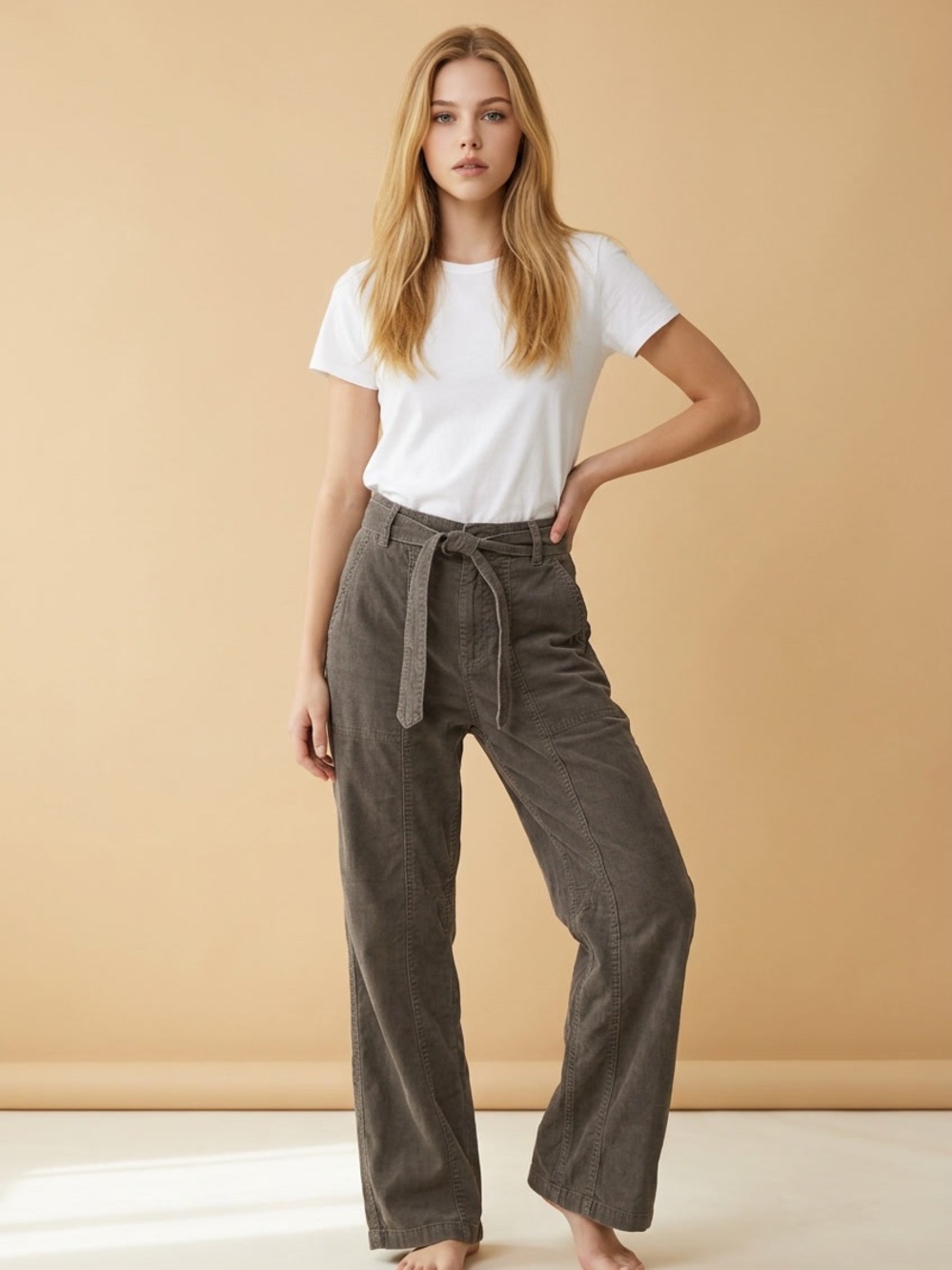 Zara Olive-Tone buckle Waist Wide-Leg Pants